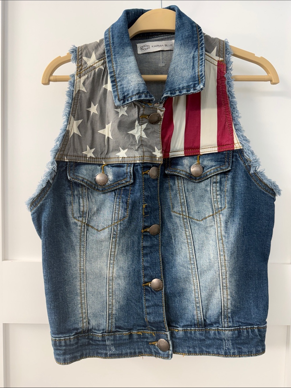Karma Blue USA Denim Vest with Stars & Stripes Accent